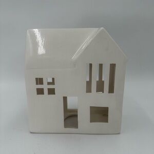 Crate & Barrel White Ceramic Mansion Tea Light Candle Holder
